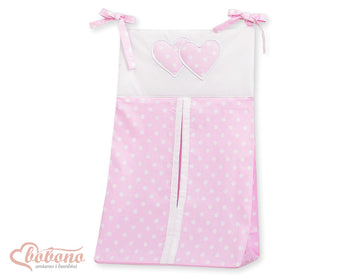 Blöjväska - förvaringspåse - lätt att fästa - bomull - Hängande hjärtan prickar rosa