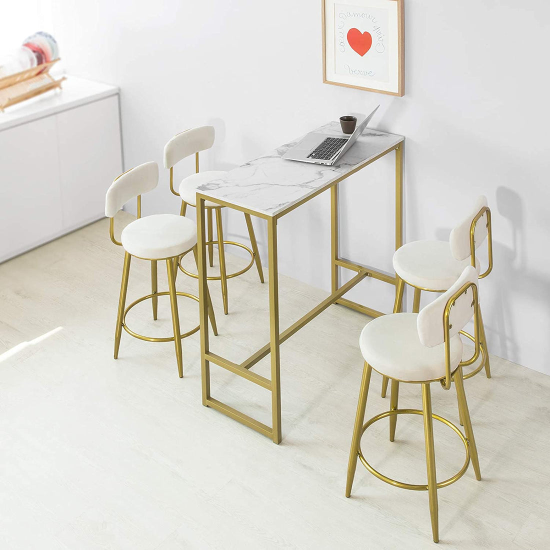 Kitchen Ontbijtbartafel - Eettafel - Koffiebar met gouden metalen frame