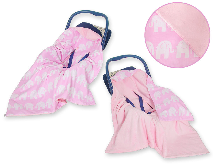 Stor dubbelsidig bilbarnstolsfilt - babyfilt - extra varm och mjuk, elefantrosa