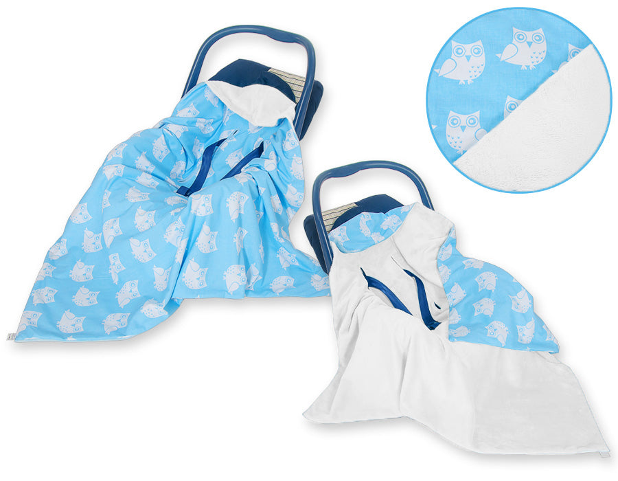 Grote autostoeldeken - babydeken - warm & zacht minky katoen, met capuchon, universeel