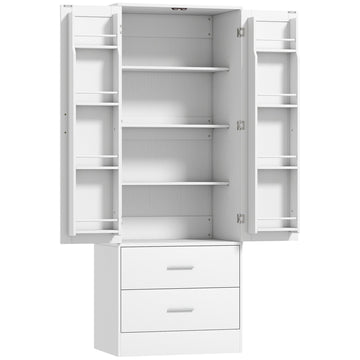 Witte keukenkast 159 cm met verstelbare planken en 2 laden | Kleur: Wit | Afmetingen: 60x40x159 cm