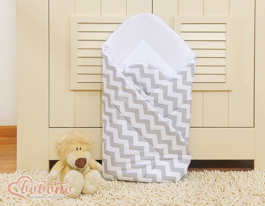 Baby nestje - babynest - ademend & anti-allergisch katoen, grijs chevron, met klittenbandsluiting