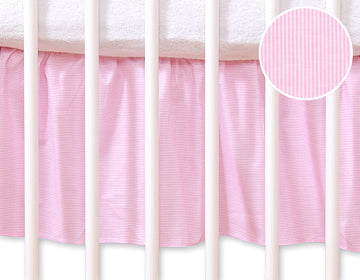 Stofplooirand, bedrok, vermindert stof onder babybed - 100% katoen - 120x60cm - roze strepen