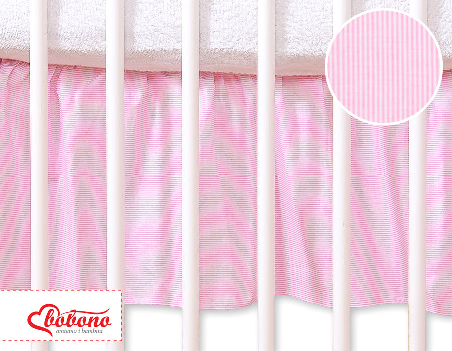 Stofplooirand, bedrok, vermindert stof onder babybed - 100% katoen - 120x60cm - roze strepen