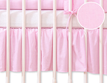 Stofomranding wieg, volant, 100% katoen – roze strepen met hangende hartjes, decoratief