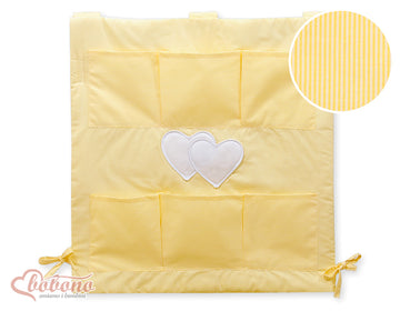 Wieg organizer - commode opberger - 6 vakken, wasbaar katoen, Hanging Hearts, geel gestreept