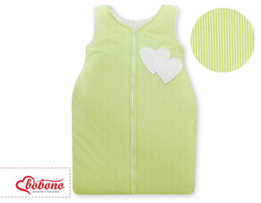 Sovsäck - babysovsäck - 100% bomull, allergivänlig, med dragkedja, grönrandig