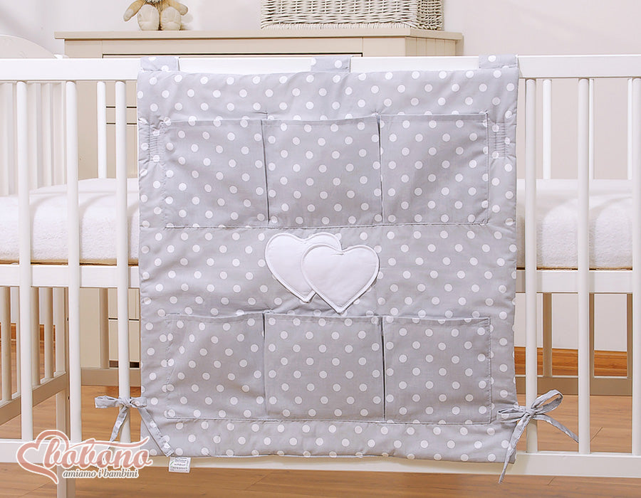 Spjälsängsorganisatör - byråorganisatör - 6 fack - 100% bomull - tvättbar - Hängande hjärtan