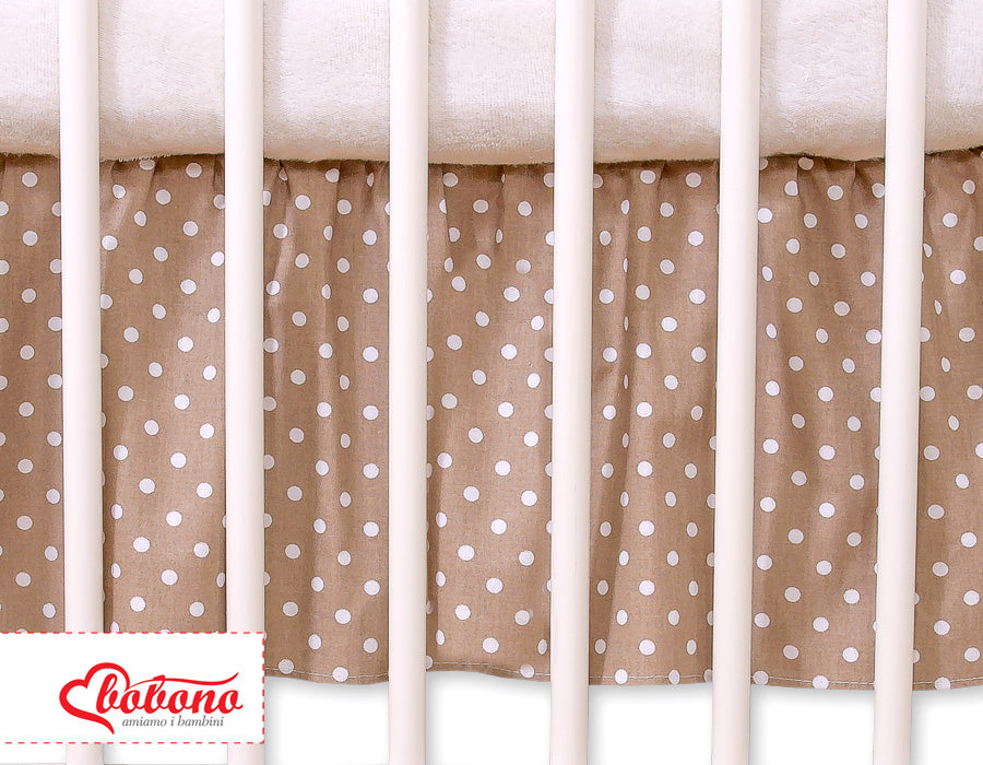 Stofomranding ledikant - bedrok katoen - verbergt lade, 140x70cm, Hanging Hearts bruin-wit