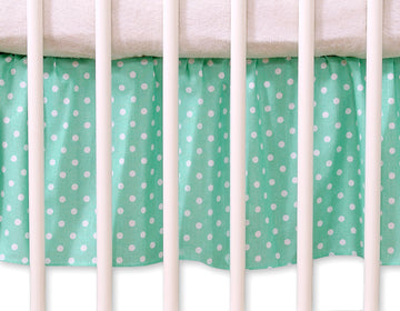Bedomranding, maskerende volant, 120x60 cm - 100% katoen - wit met muntgroene stipjes
