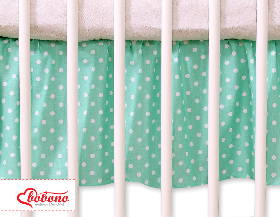 Bedomranding, maskerende volant, 120x60 cm - 100% katoen - wit met muntgroene stipjes