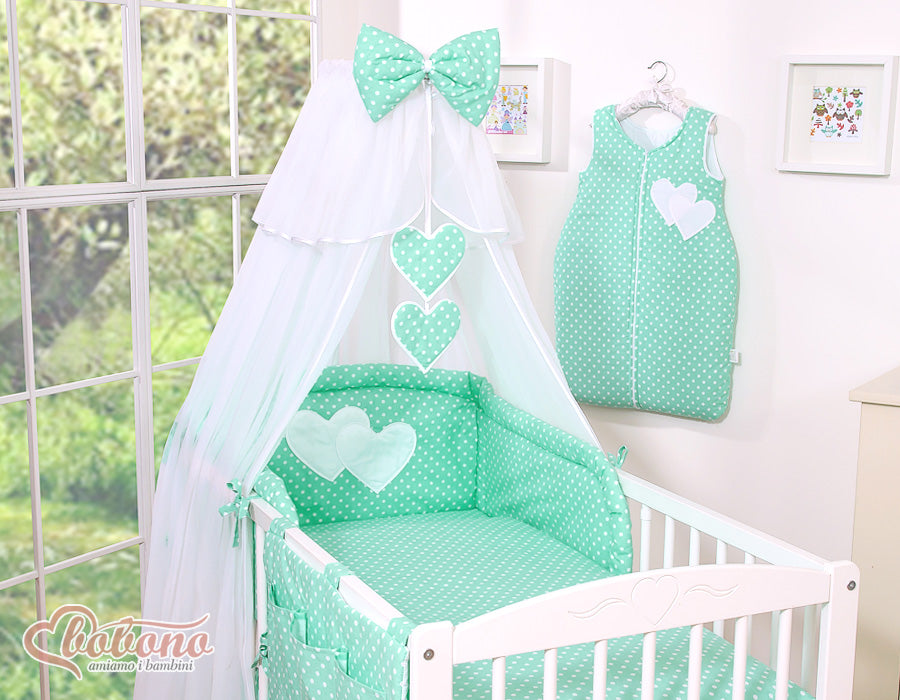 Groot muskietennet babybedje - klamboe - ademend chiffon, decoratief met strik en hartjes
