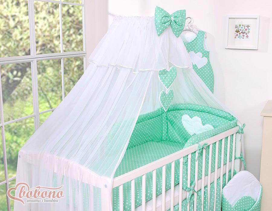 Groot muskietennet babybedje - klamboe - ademend chiffon, decoratief met strik en hartjes