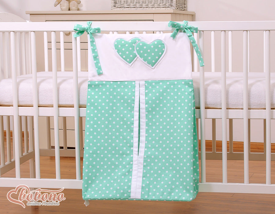 Blöjväska - förvaringsväska - hängande, 100% bomull, Hängande hjärtan, lämplig för skötbord