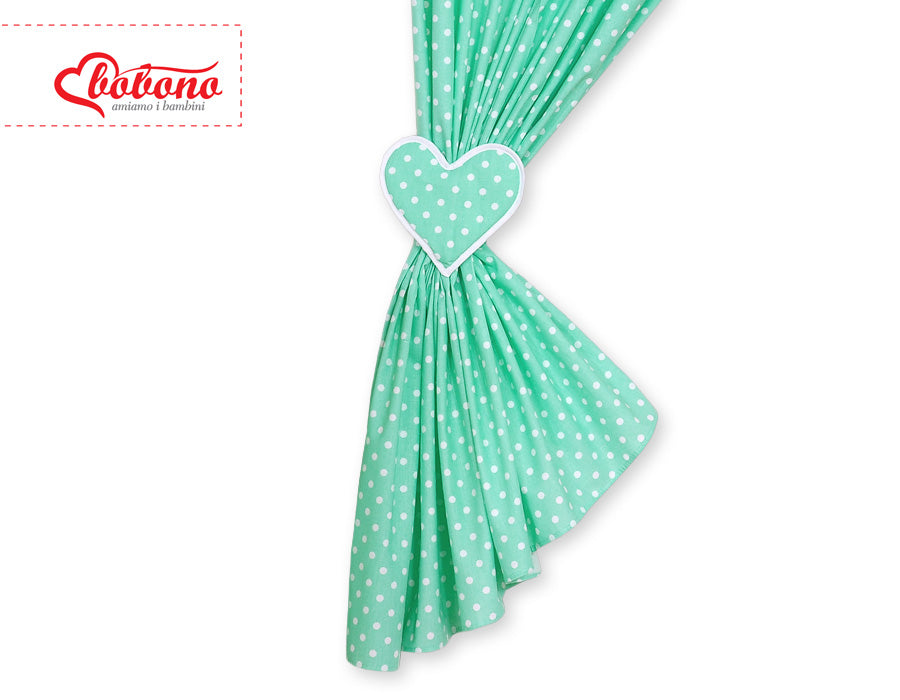 Set med 2 barnrumsgardiner – barngardiner – tvättbara – Hängande hjärtan mintgröna prickar