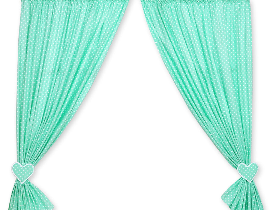 Set med 2 barnrumsgardiner – barngardiner – tvättbara – Hängande hjärtan mintgröna prickar