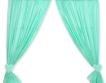 Set med 2 barnrumsgardiner – barngardiner – tvättbara – Hängande hjärtan mintgröna prickar