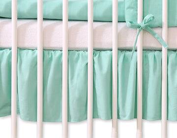 Dammvolang - maskeringsvolang - mintgrön - 100% bomull - täcker lådan under babysängen 120x60 cm