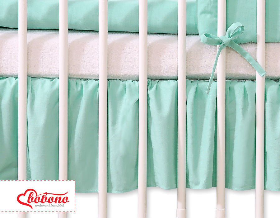 Dammvolang - maskeringsvolang - mintgrön - 100% bomull - täcker lådan under babysängen 120x60 cm