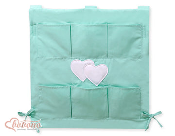 Spjälsängsförvaring - spjälsängsorganisatör - 6 fack, 100 % bomull, tvättbar, Hängande hjärtan mintgrön