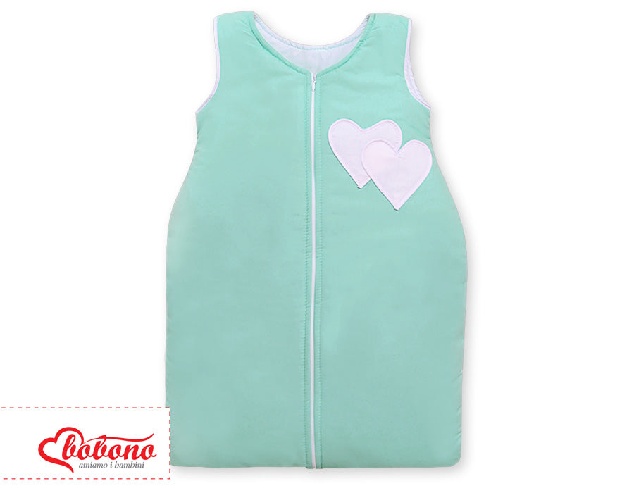 Barnsovsäck - sovsäck - bekväm nattsömn - Hängande hjärtan Mint - bomull - fleece