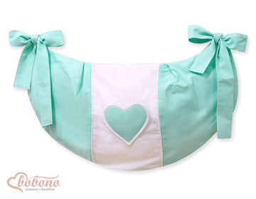 Leksakspåse - förvaringspåse - tvättbar bomull - mintgrön - med hängande hjärtan