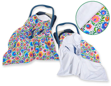 Dubbelsidig bilbarnstolsfilt - omlottfilt - extra varm och mjuk, universell, med huva