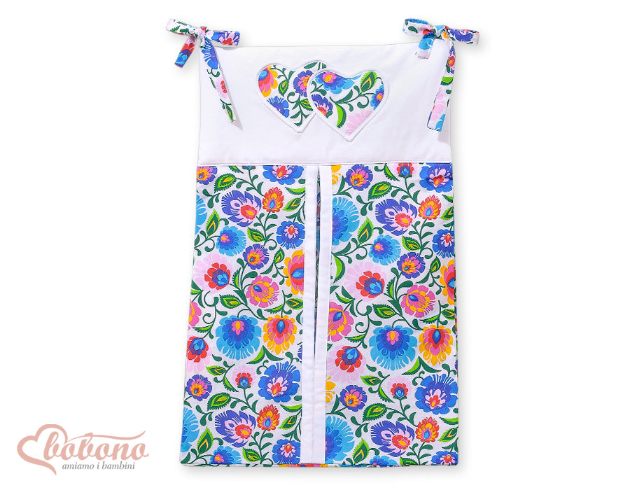 Blöjväska - blöjväska - 100% bomull, lätt att hänga, blommönster, Hängande hjärtan