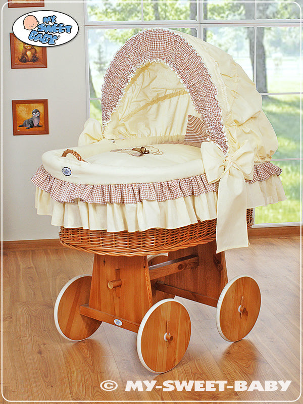 Wicker babybed met kap - wieg - comfortabel en natuurlijk riet met wendbare wielen