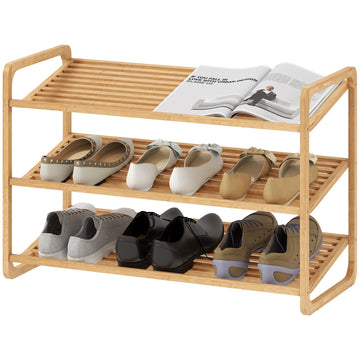 Bamboe schoenenrek met 3 niveaus - Schoenenkast | Kleur: Bruin | Afmetingen: 76x33x50.8 cm