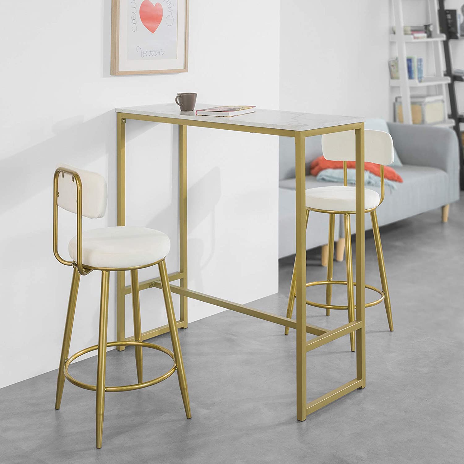 Kitchen Ontbijtbartafel - Eettafel - Koffiebar met gouden metalen frame