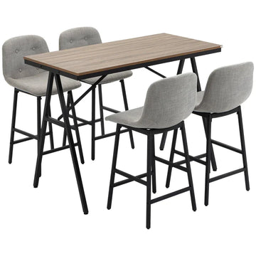 Bartafelset met 4 barkrukken | Kleur: Lichtbruin/lichtgrijs/zwart | Afmetingen: 120x60x91 cm