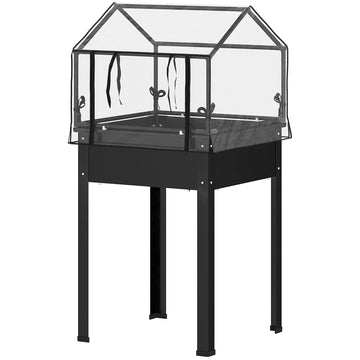 Verhoogde plantenbak met kasoverkapping | Kleur: Zwart | Afmetingen: 60x60x120 cm