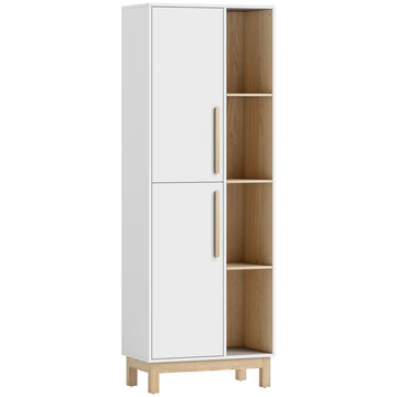 Boekenkast met 4 planken en 2 kasten | Kleur: Wit en bruin | Afmetingen: 62,5x35x176 cm