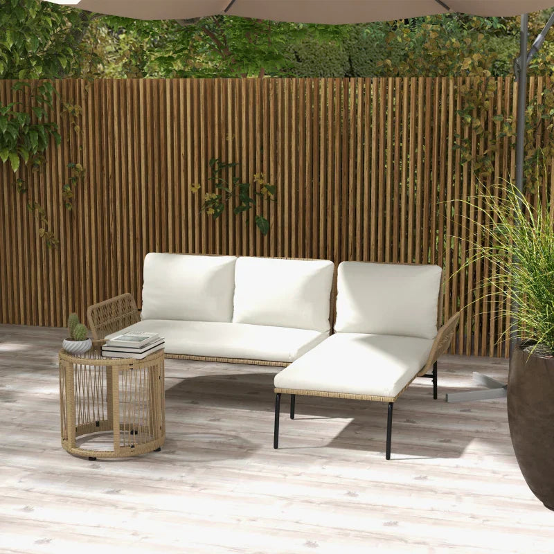 3-teiliges Outdoor-Lounge-Set mit Liege, Zweisitzer und Tisch | Farbe: Cremeweiß