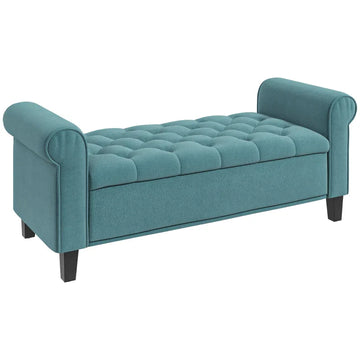 Opbergbank voor bed met armleuningen | Kleur: Groen | Afmetingen: 126x48.5x57 cm