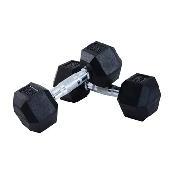 Hexagonale dumbbells - 2 rubberen halters | Kleur: Zwart | Afmetingen: 13.5x13.5x9.1 cm