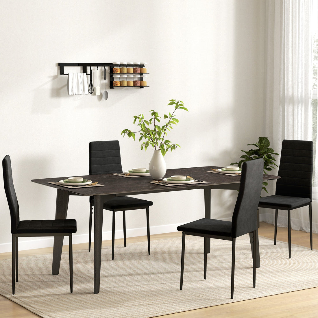 4 eetkamerstoelen zonder armleuningen - Zwart | Kleur: Zwart | Afmetingen: 41x50x97 cm