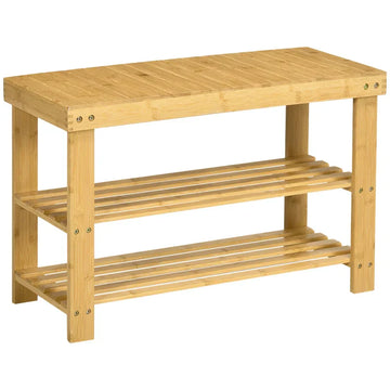 Bamboe schoenenbankje met 3 niveaus | Kleur: Naturel | Afmetingen: 70x28x45 cm