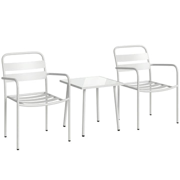 3-delige bistroset met 2 stoelen en glazen tafel | Kleur: Wit | Afmetingen: 55x58x82 cm