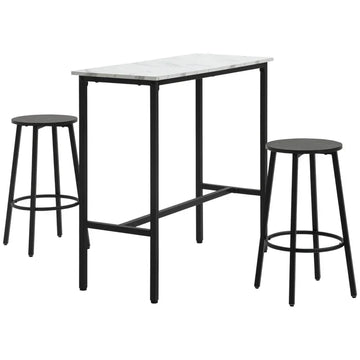3-delige bartafelset met 2 barkrukken | Kleur: Wit+Zwart | Afmetingen: 100x40x90 cm