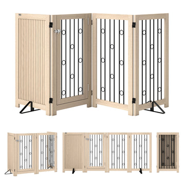 Hondenhek met deur, 4 panelen - Bruin/Zwart | Kleur: Bruin+Zwart | Afmetingen: 205x30.5x91.5 cm