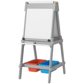 Dubbelzijdige kinder schildersezel 3-in-1 met papierrol | Kleur: Grijs | Afmetingen: 50x51x108 cm