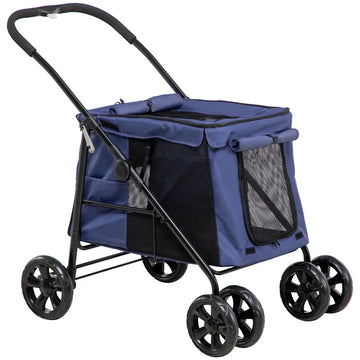 Hondenbuggy | Kleur: Donkerblauw en zwart | Afmetingen: 62x102x105 cm