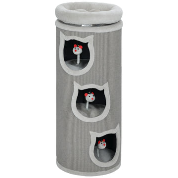 Kattenkrabtonde 96 cm, 4 niveaus met wasbaar bed | Kleur: Grijs | Afmetingen: 38x38x96 cm
