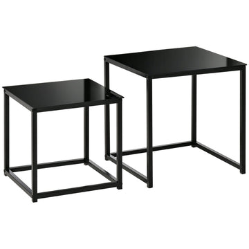 Set van 2 bijzettafels - Stapelbare glazen tafels | Kleur: Zwart | Afmetingen: 50x50x52 cm