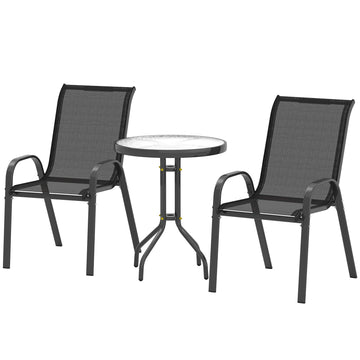 Tuinmeubelset 3-delig - 2 stoelen en ronde tafel | Kleur: Zwart | Afmetingen: 54x71x93 cm
