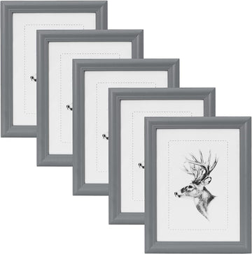 5-delige set houten fotolijsten met echt glas Artos-stijl | Grijs | 13x18 cm