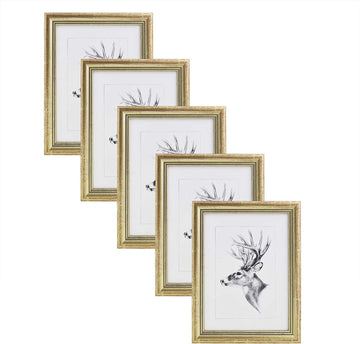 5-delige set houten fotolijsten met echt glas | Goud | 10x15 cm