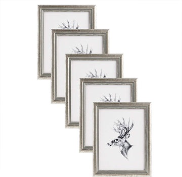 Set van 5 houten fotolijsten met echt glas | Zilver | 10x15 cm